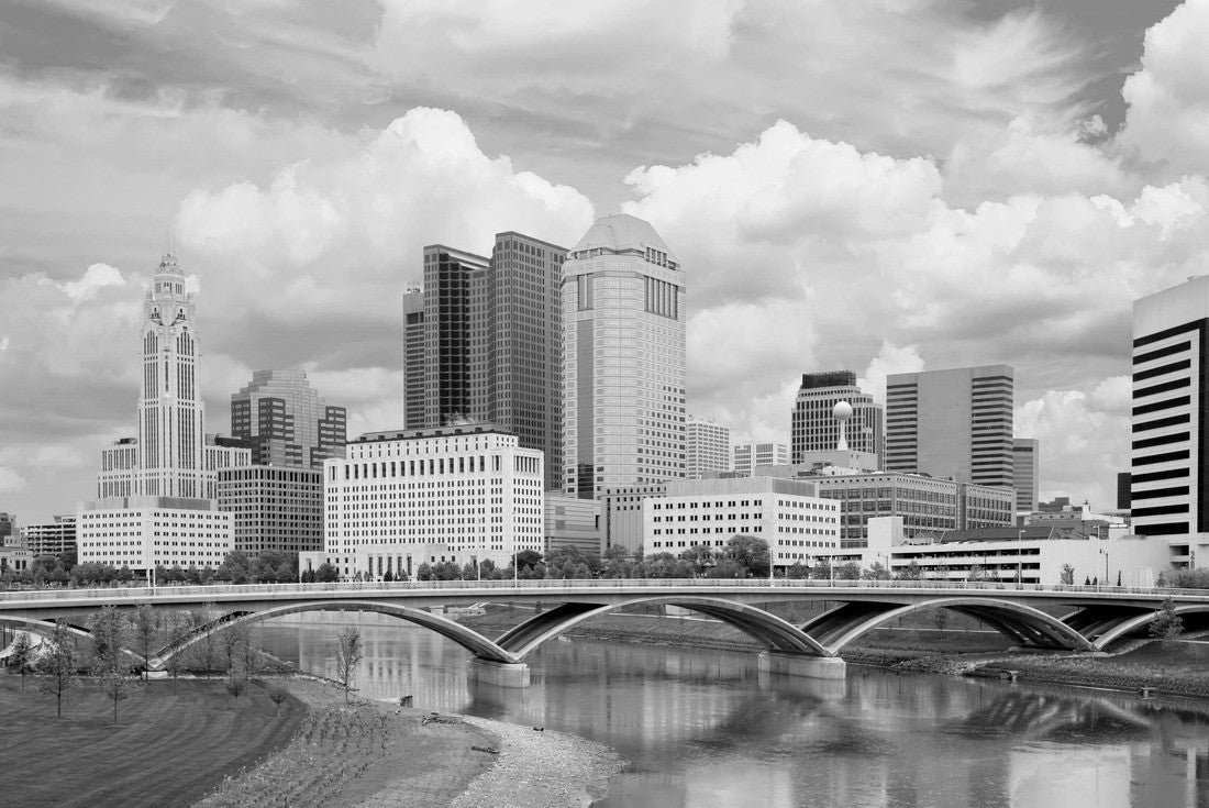 Modern buildings skyline Columbus Ohio in the afternoon with clouds 2000pc PuzzleBlack and White