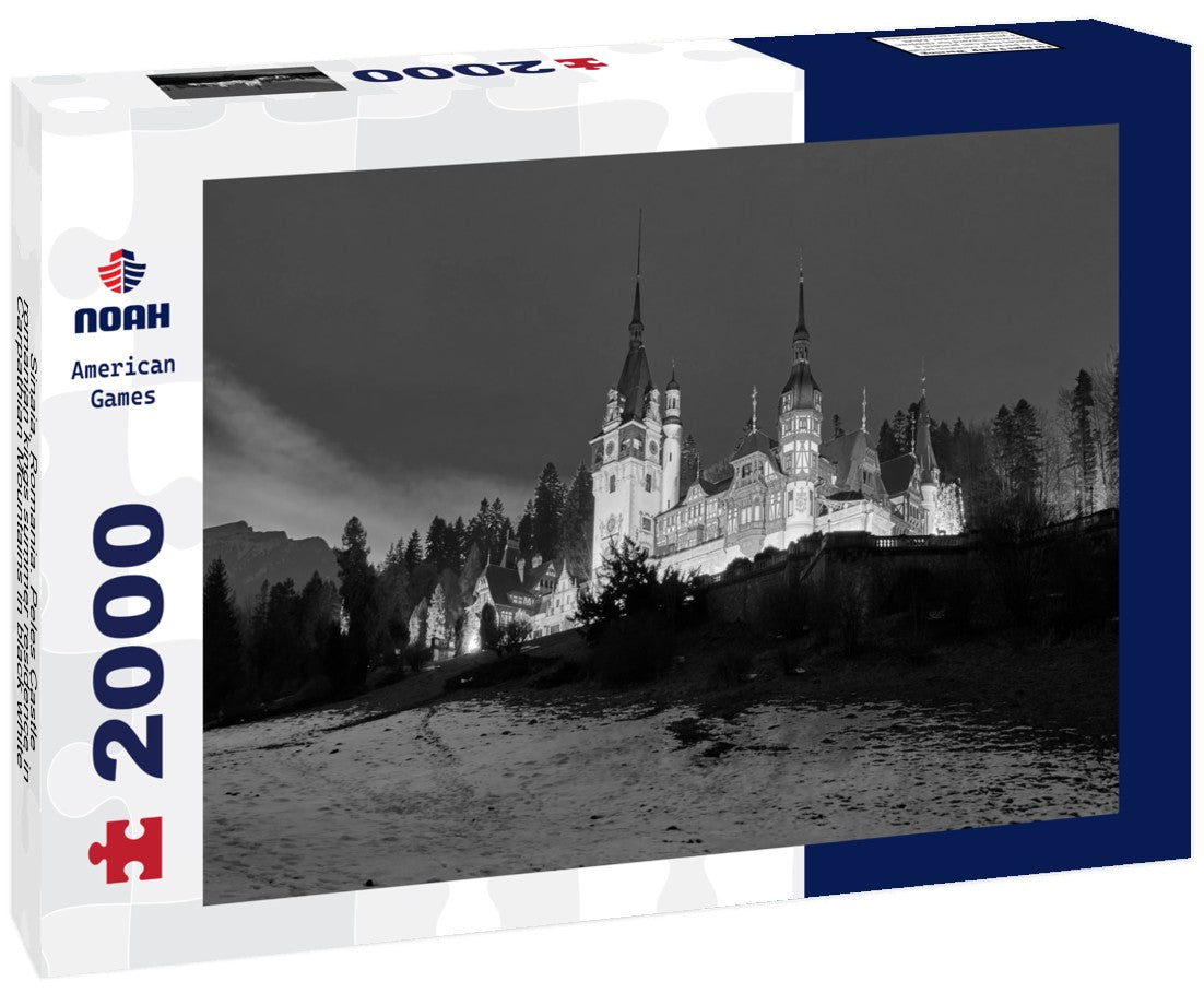 Sinaia, Romania. Peles Castle, romanian kings summer residence in Carpathian Mountains 2000pc PuzzleBlack and White
