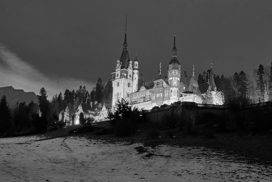 Sinaia, Romania. Peles Castle, romanian kings summer residence in Carpathian Mountains 2000pc PuzzleBlack and White