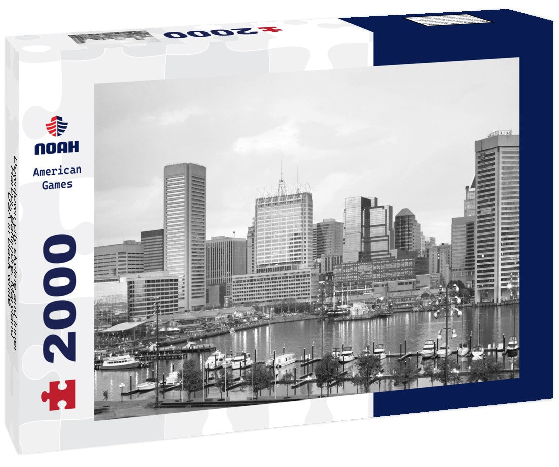 Downtown city skyline and Inner Harbor, Baltimore, Maryland, USA 2000pc PuzzleBlack and White