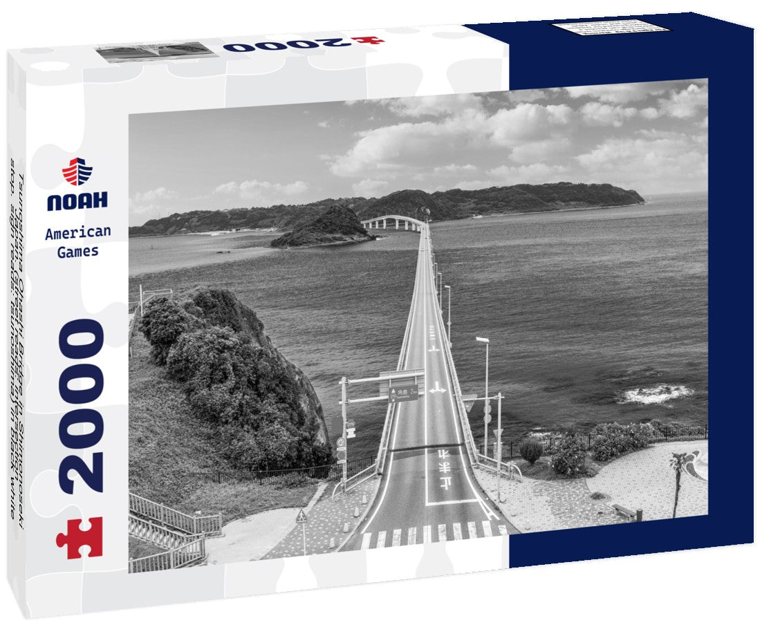 Tsunoshima Ohashi Bridge in Shimonoseki, Japan. (street reads: intersection, stop. sign reads: tsunoshima) 2000pc PuzzleBlack and White