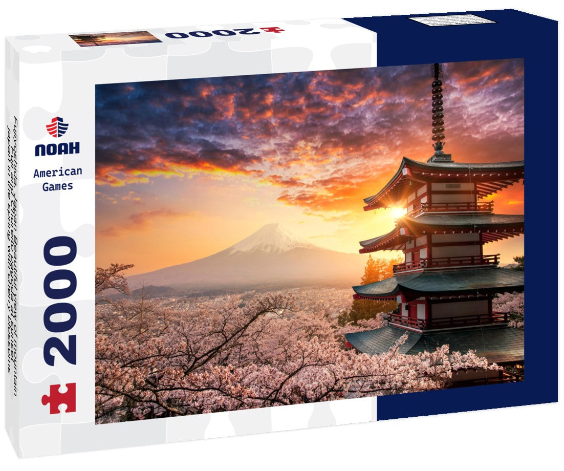 Fujiyoshida, Japan Beautiful view of mountain Fuji and Chureito pagoda at sunset, japan in the spring with cherry blossoms 2000pc Puzzle