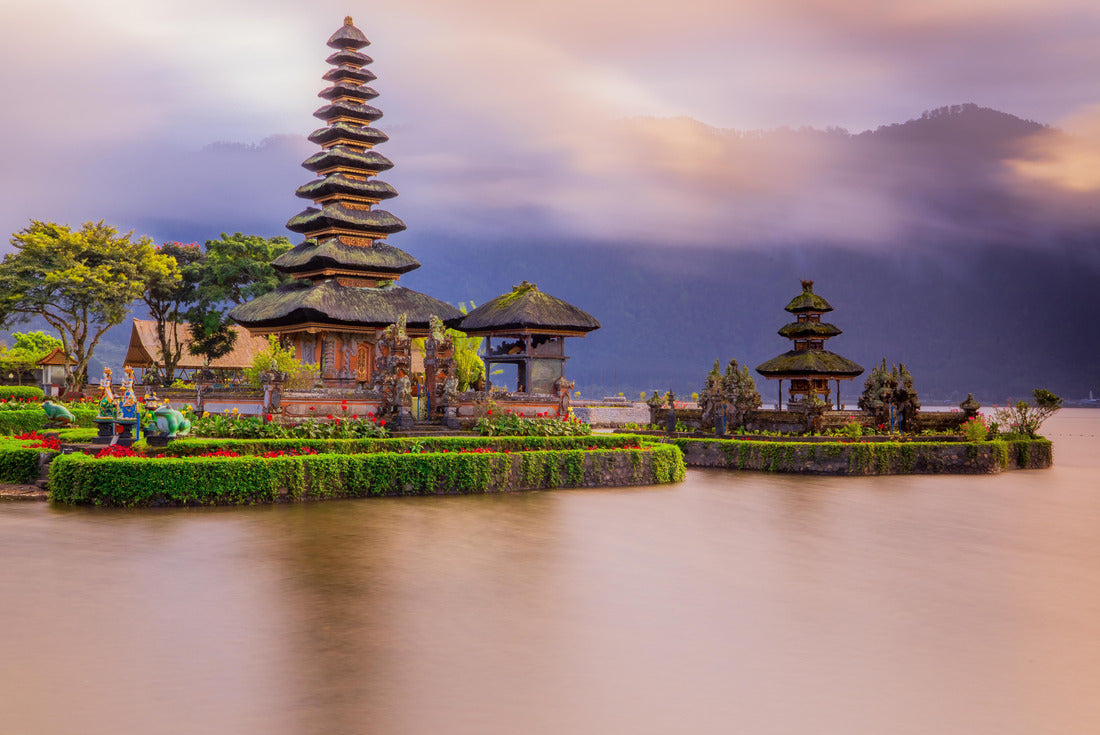 Pura Ulun Danu Bratan temple in Bali island. Beautiful balinese temple during sunrise. Balinese landmark. Cloudy sky. Water reflection. Slow shutter speed. Bratan lake, Bali, Indonesia 2000pc Puzzle