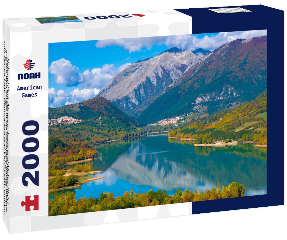 National Park Abruzzo, Lazio and Molise (Italy) - Autumn with foliage in the mountains nature reserve, with Barrea Lake, Camosciara and Val Fondillo emblem 2000pc Puzzle