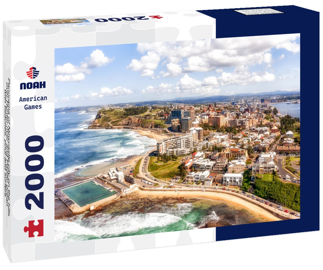 Newcastle city on the hills over Hunter river and Pacific ocean with beaches, pool and surfers 2000pc Puzzle