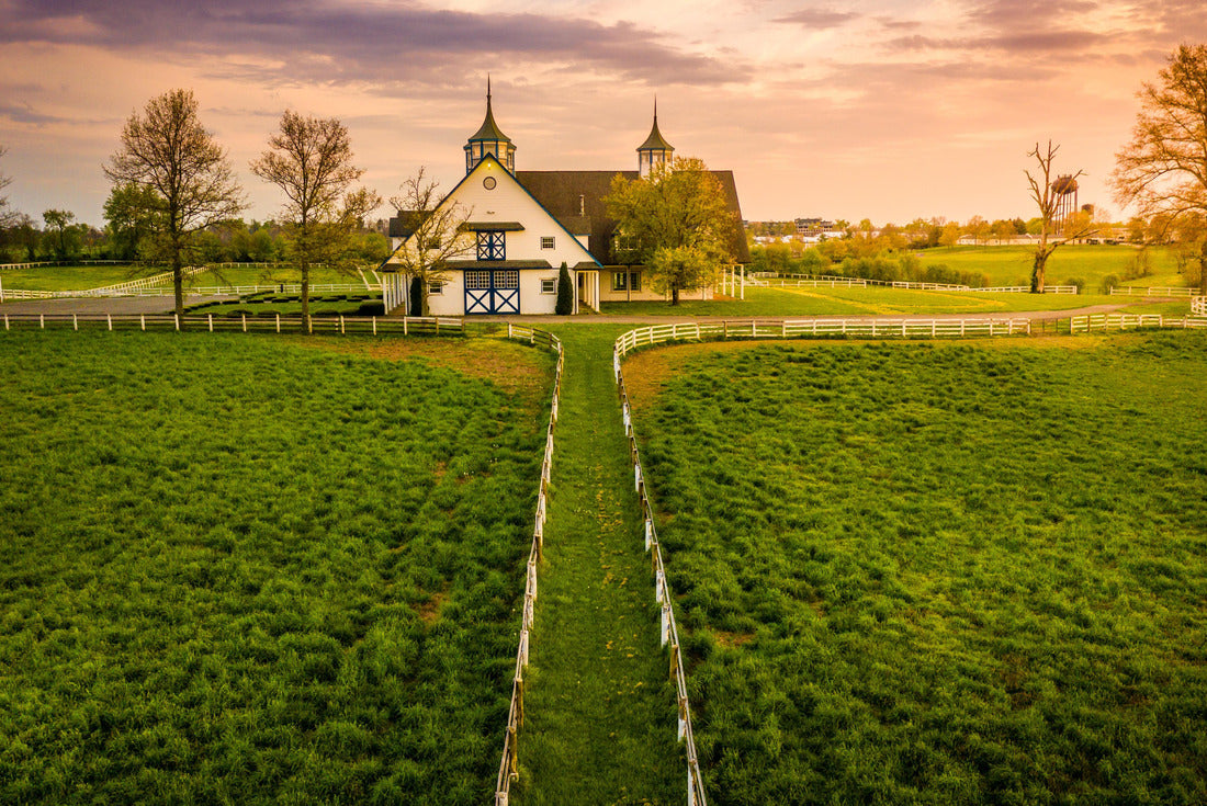 Aerial view of stables and fences on a horse farm in Lexington, Kentucky 2000pc Puzzle
