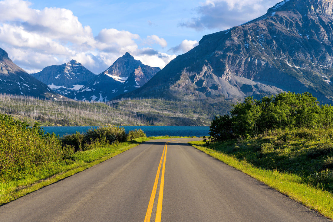 Go To The Sun Road - A Spring evening view of an east section of Go To The Sun Road at Saint Mary Lake, with rugged high peaks towering in the background. Glacier National Park. Montana, USA 2000pc Puzzle