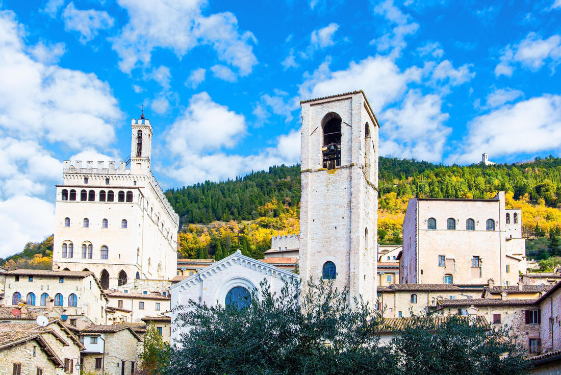 The town of Gubbio in the Umbrian mountains with magnificent architecture. Church of St. John the Baptist - the first cathedral in the city, the facade is in the Gothic style. Italy 2000pc Puzzle