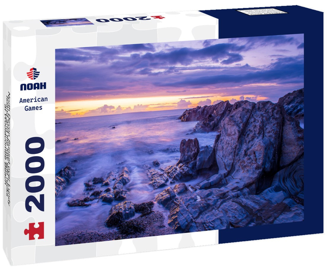 North Devon Sunset over Lundy Island and the low tide rocks at Woolacombe Beach 2000pc Puzzle