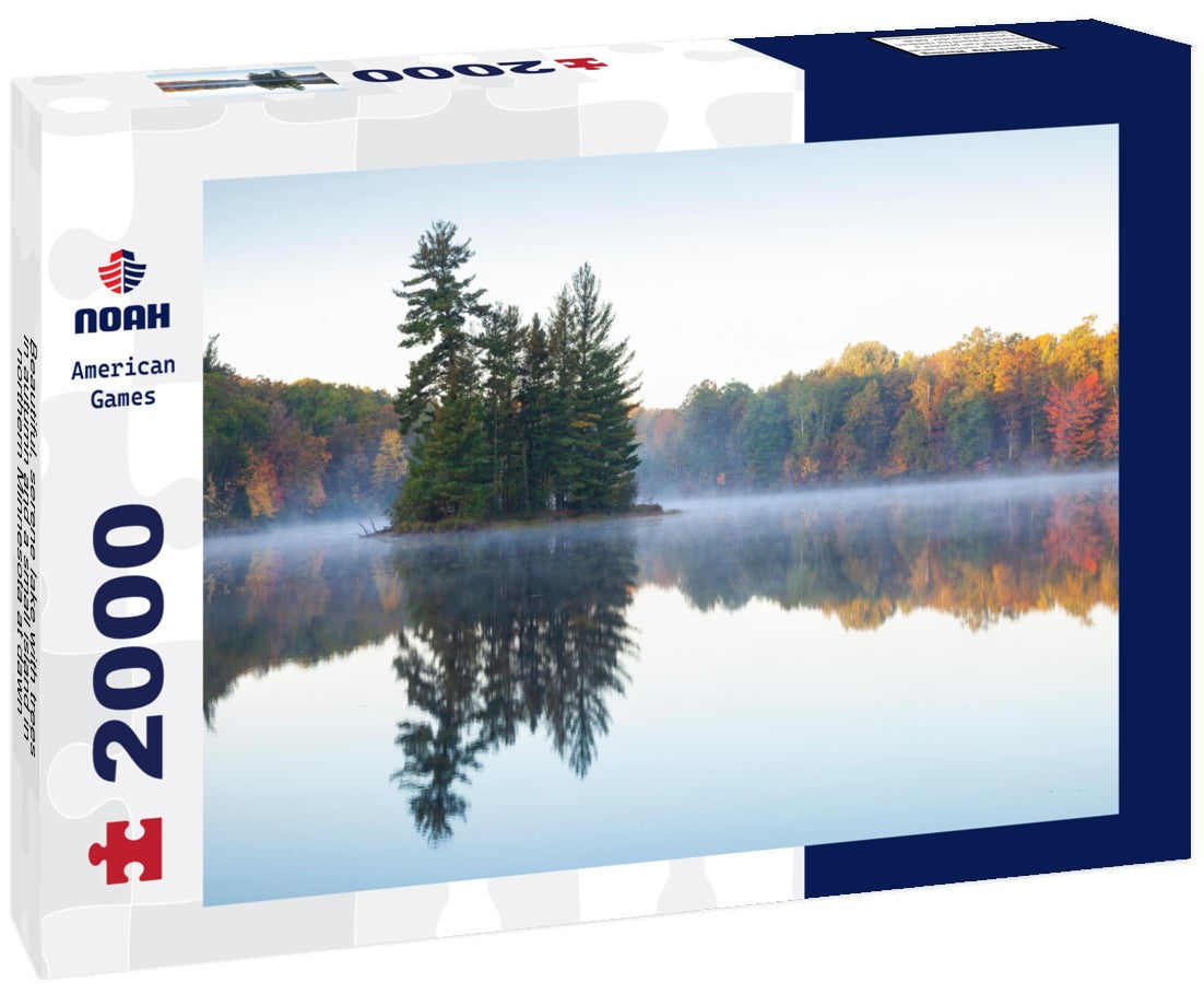 Beautiful, serene lake with trees in autumn and a small island in northern Minnesota at dawn 2000pc Puzzle