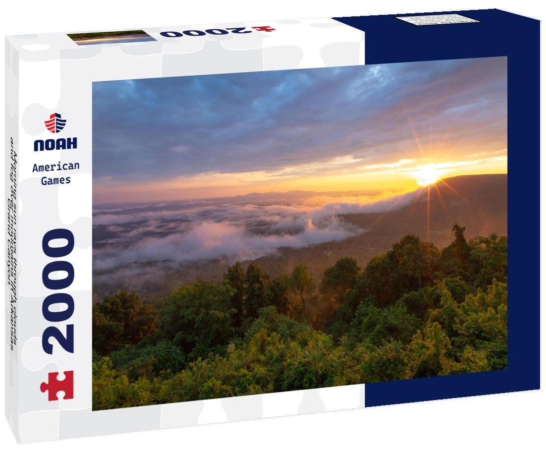 Morning sun rays through clouds and fog over mountains in Arkansas Grand Canyon 2000pc Puzzle