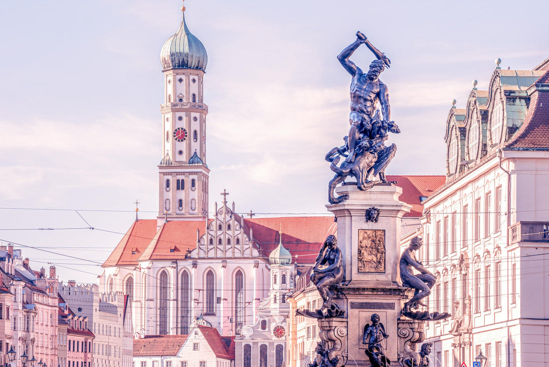 the fountain and the Basilica of St. Ulrich and Afra in the city center of Augsburg 2000pc Puzzle
