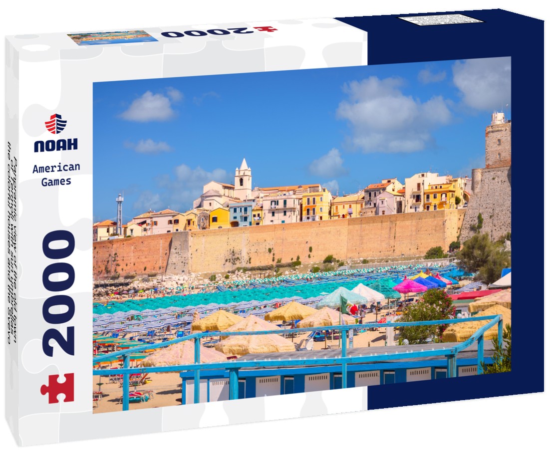the old town of Termoli with sun umbrellas, the colorful houses and the Svevo Castle, Termoli, Italy 2000pc Puzzle