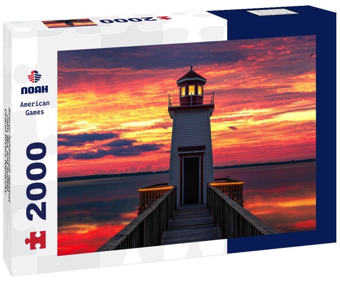 Scenic lighthouse against calm sea and sunset, Grand Rivers Kentucky 2000pc Puzzle