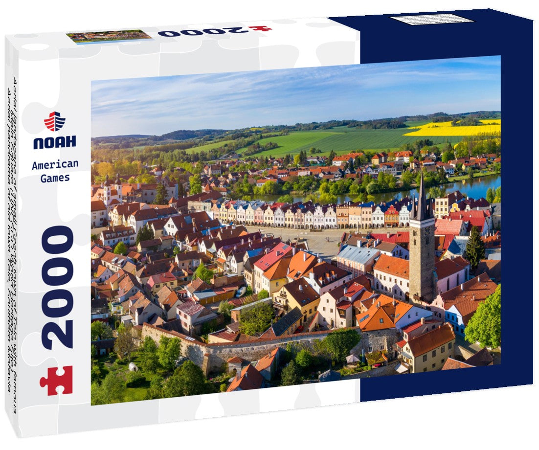 Aerial landscape of small Czech town of Telc with famous Main Square (UNESCO World Heritage Site). Aerial old town Telc, Southern Moravia, Czechia. Historic center of Telc, Czech Republic 2000pc Puzzle
