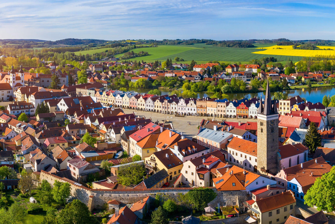 Aerial landscape of small Czech town of Telc with famous Main Square (UNESCO World Heritage Site). Aerial old town Telc, Southern Moravia, Czechia. Historic center of Telc, Czech Republic 2000pc Puzzle