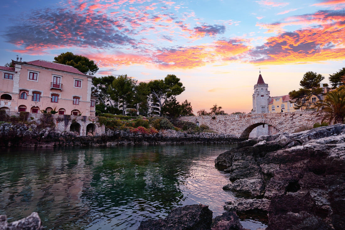 Museu Condes de Castro Guimarães, Beautiful palace and old stone bridge against sunset sky. Cascais, Portugal 2000pc Puzzle