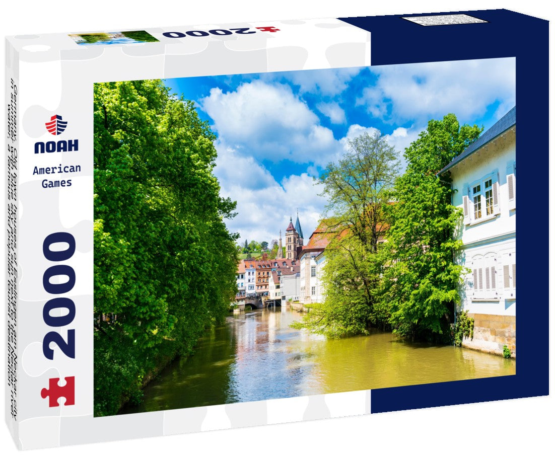 Germany, Old town houses of Esslingen am Neckar city in summer with blue sky and sun next to the Nectar river water, a famous and popular tourist destination 2000pc Puzzle