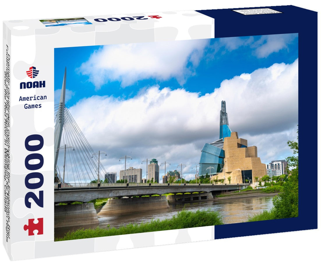 Dramatic cloudscape overlooking the Esplanade Riel Footbridge and the Canadian Museum for Human Rights over the Red River in Winnipeg, Canada 2000pc Puzzle