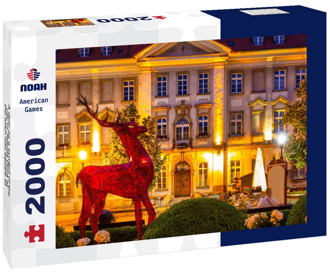A deer as a symbol of the city of Jelenia Gora at the town hall square at dusk. Poland 2000pc Puzzle