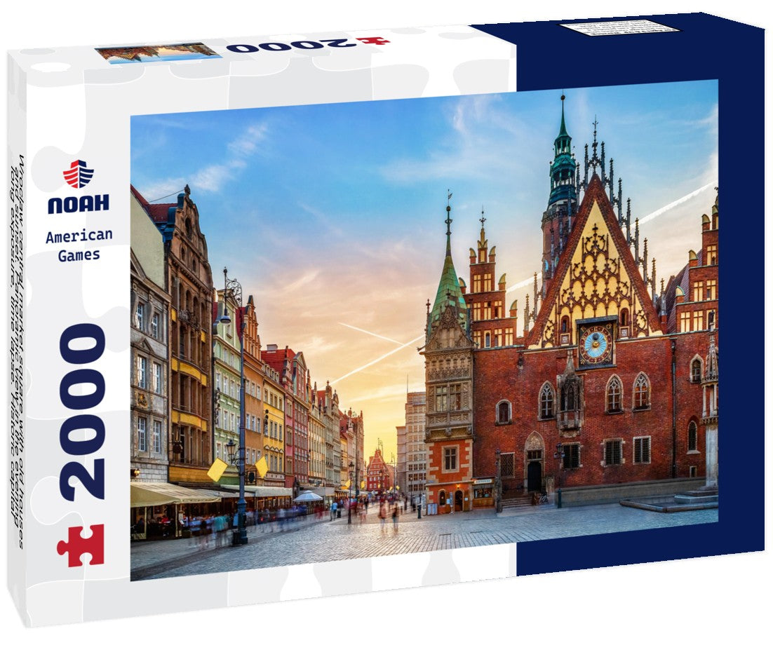 Wroclaw central market square with old houses and sunset. in the evening, long exposure, time lapse. Historic capital of Silesia, Wroclaw, Poland 2000pc Puzzle