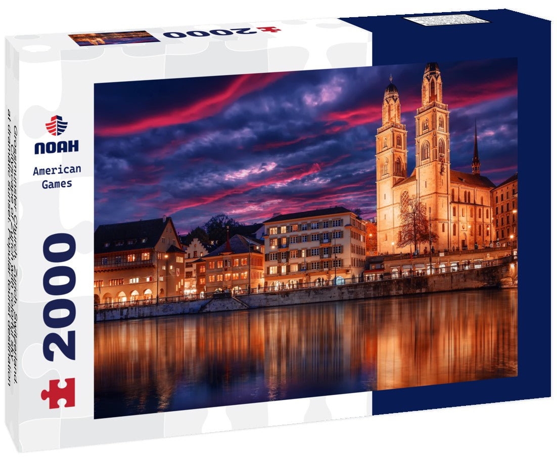 Grossmunster Church. Zurich. Switzerland. Cityscape of Zurich with colorful sky, at dramatic sunset. Popular tourist destination 2000pc Puzzle