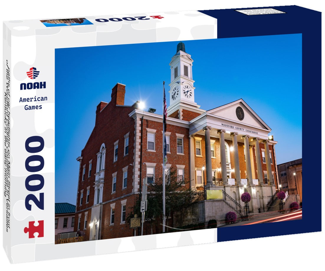 paths of car headlights on Main Street in front of the Woodford County Courthouse in Versailles, Kentucky in the early morning 2000pc Puzzle
