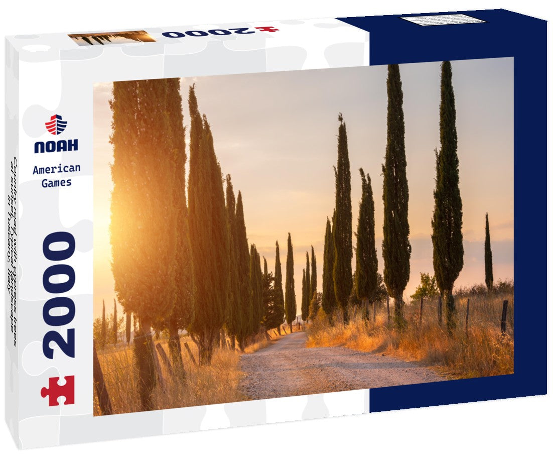 Country road with cypress trees at sunset. Typical landscape in Tuscany, Italy 2000pc Puzzle
