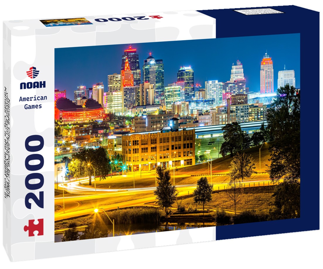 Kansas City skyline by night, viewed from Penn Valley Park. Kansas City is the largest city in Missouri 2000pc Puzzle
