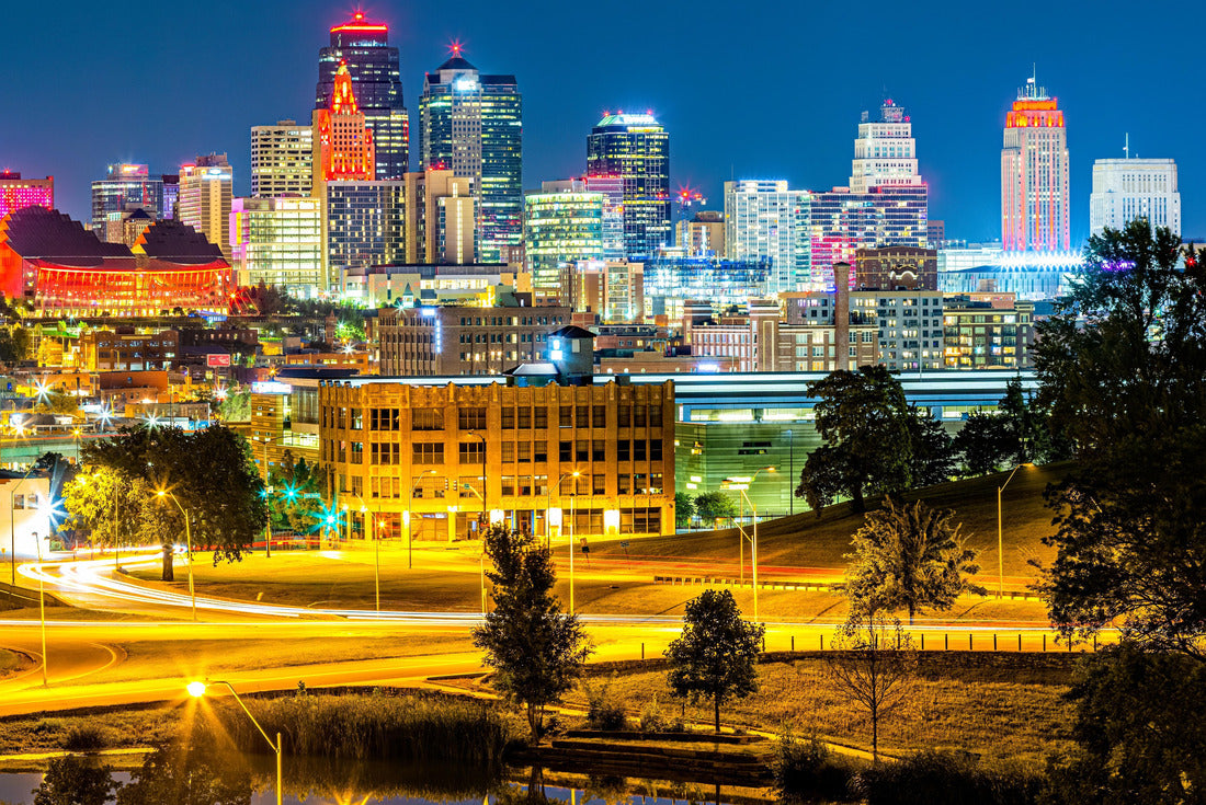 Kansas City skyline by night, viewed from Penn Valley Park. Kansas City is the largest city in Missouri 2000pc Puzzle