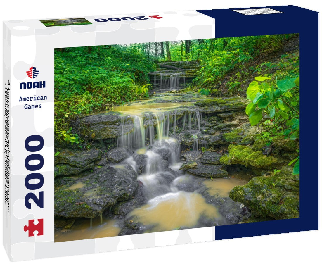 A long exposure waterfall flowing over rocky surfaces in Cherokee Park, Louisville, Kentucky, United States 2000pc Puzzle