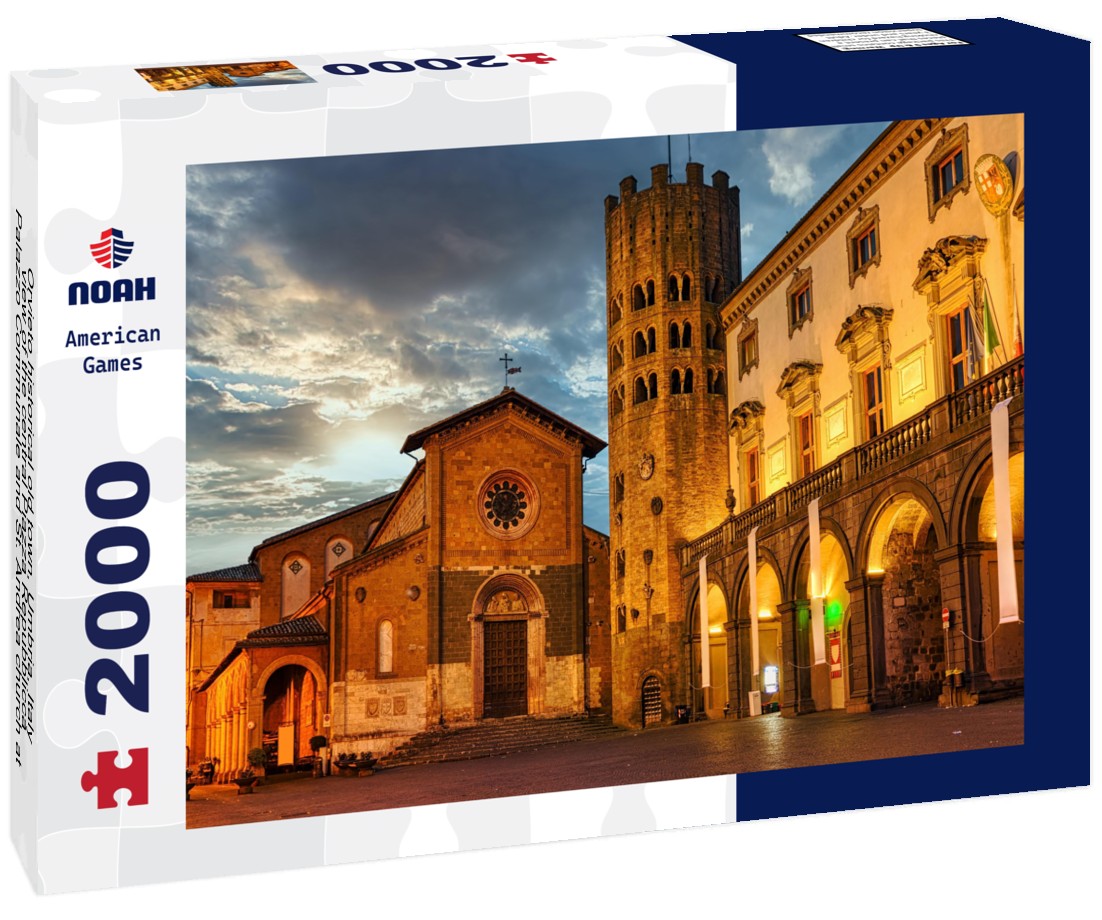 Orvieto historical old town, Umbria, Italy, view of the central Piazza Repubblicca, Palazzo Communale and St. Andrea church at night 2000pc Puzzle