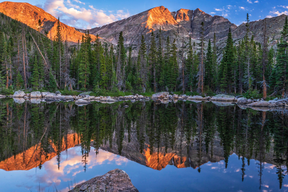 Noah Jigsaw Puzzle Ypsilon Mountain and Mount Chiquita are reflected in the calm water of Chipmunk Lake with the first light of golden hour in Rocky Mountain National Park, Colorado 2000 pieces