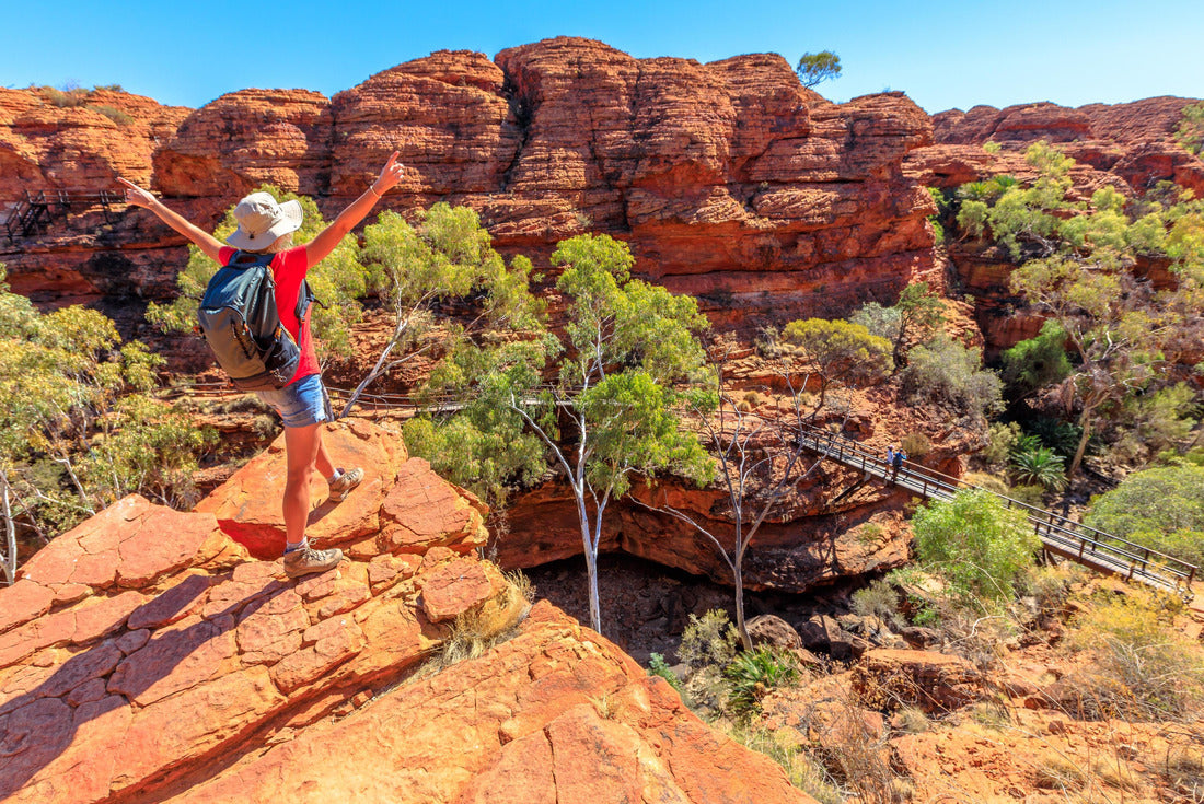 woman at Kings Canyon Rim Walk with footbridge over Garden of Eden, Watarrka National Park, Australia 2000pc Puzzle