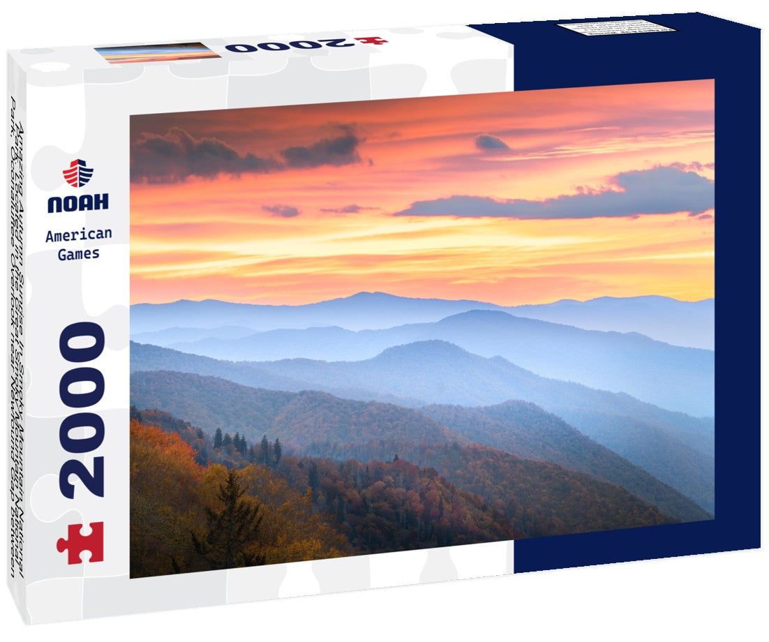 Amazing Autumn Sunrise In Smoky Mountain National Park. Located in the Great Smoky Mountain National Park, Oconaluftee Overlook near Newfound Gap between Gatlinburg TN and Cherokee NC 2000pc Puzzle