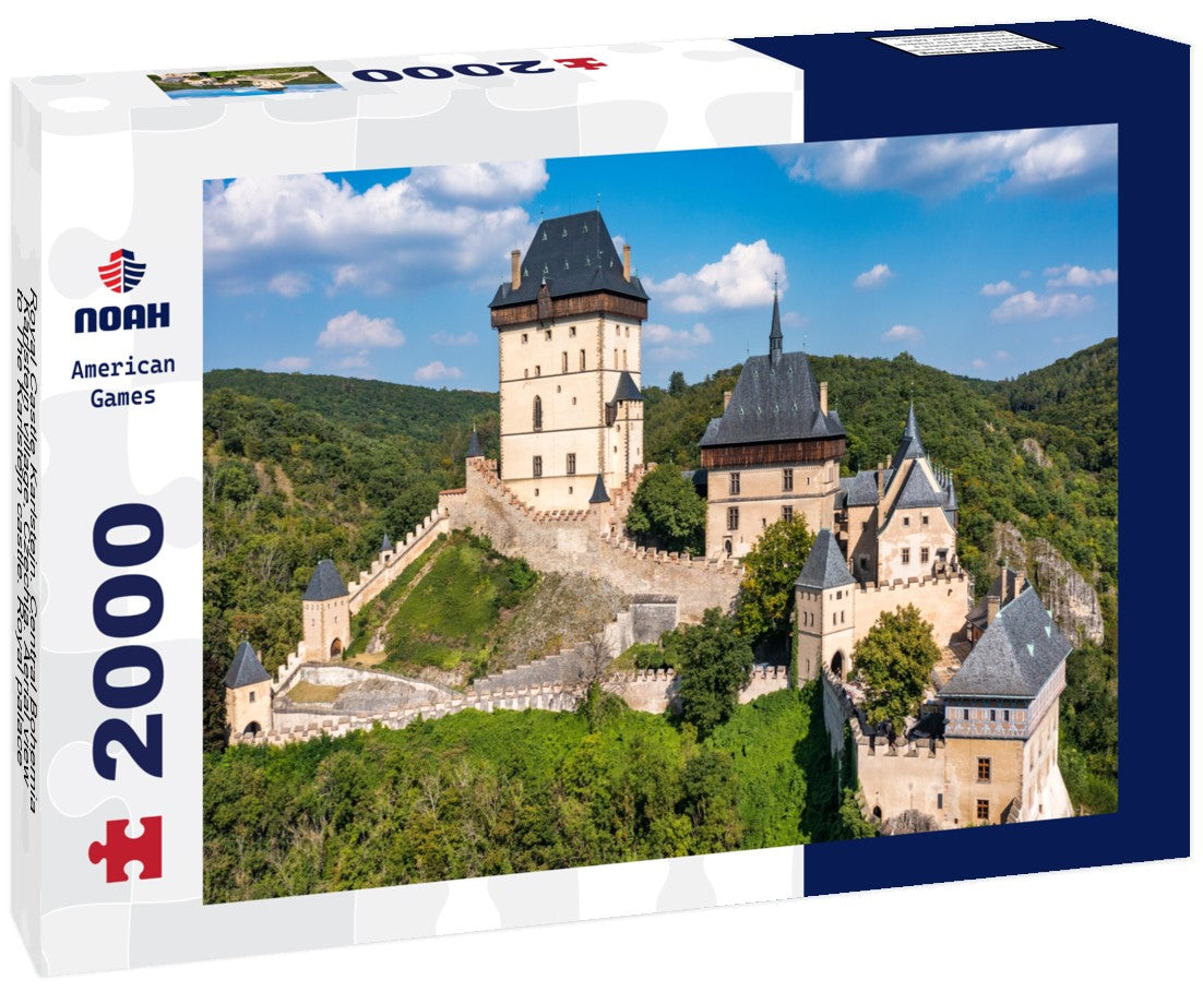 Royal Castle Karlstejn. Central Bohemia, Karlstejn village, Czechia. Aerial view to The Karlstejn castle. Royal palace founded King Charles IV. 2000pc Puzzle