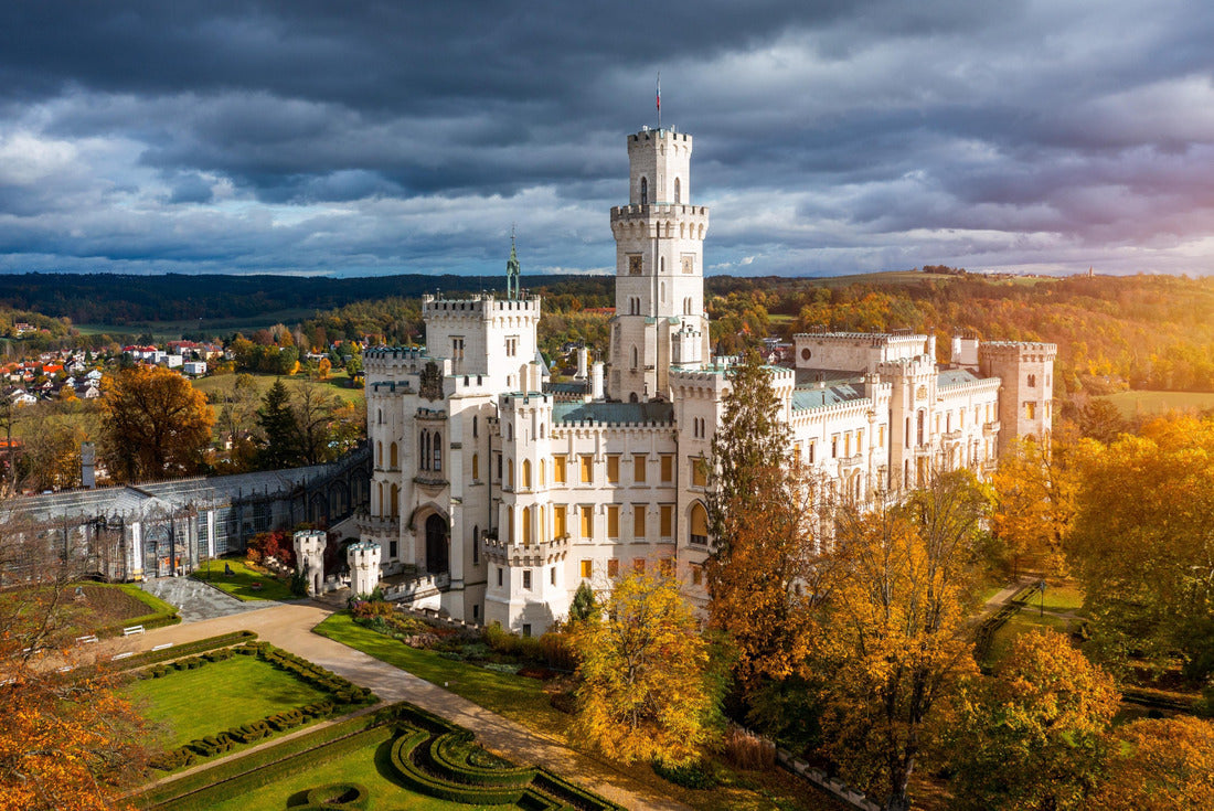 Castle Hluboka nad Vltavou is one of the most beautiful castles in Czech Republic. Castle Hluboka nad Vltavou in autumn with red foliage, Czechia 2000pc Puzzle