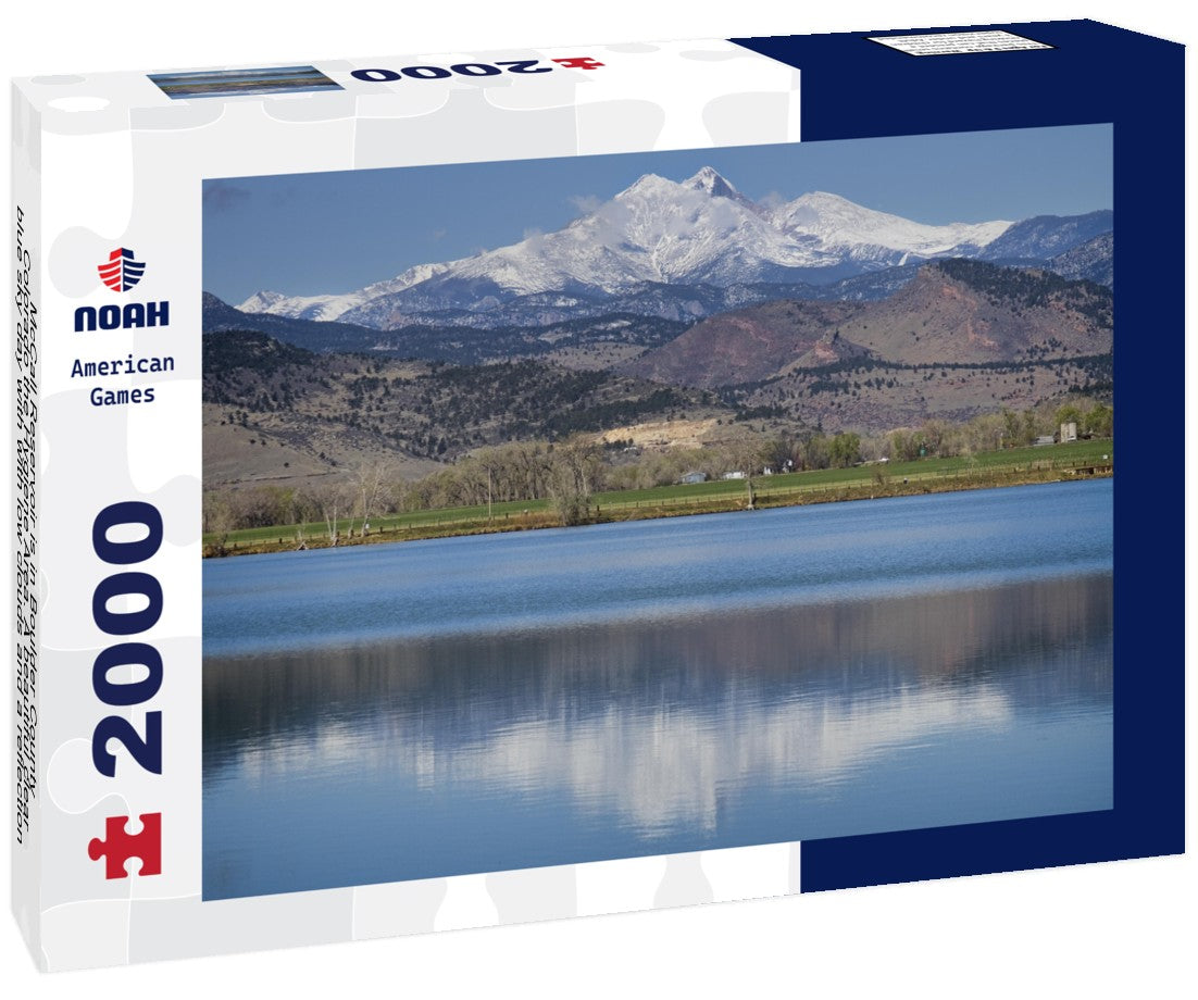 McCall Reservoir is in Boulder County, Colorado the Hygiene Area. A beautiful clear blue sky day with with low clouds and a reflection of the Twin Peaks Mt Meeker and Longs Peak 2000pc Puzzle