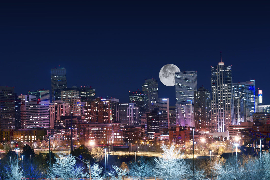 Denver Skyline West Side. Night in Colorado. Downtown Denver with the moon. United States 2000pc Puzzle