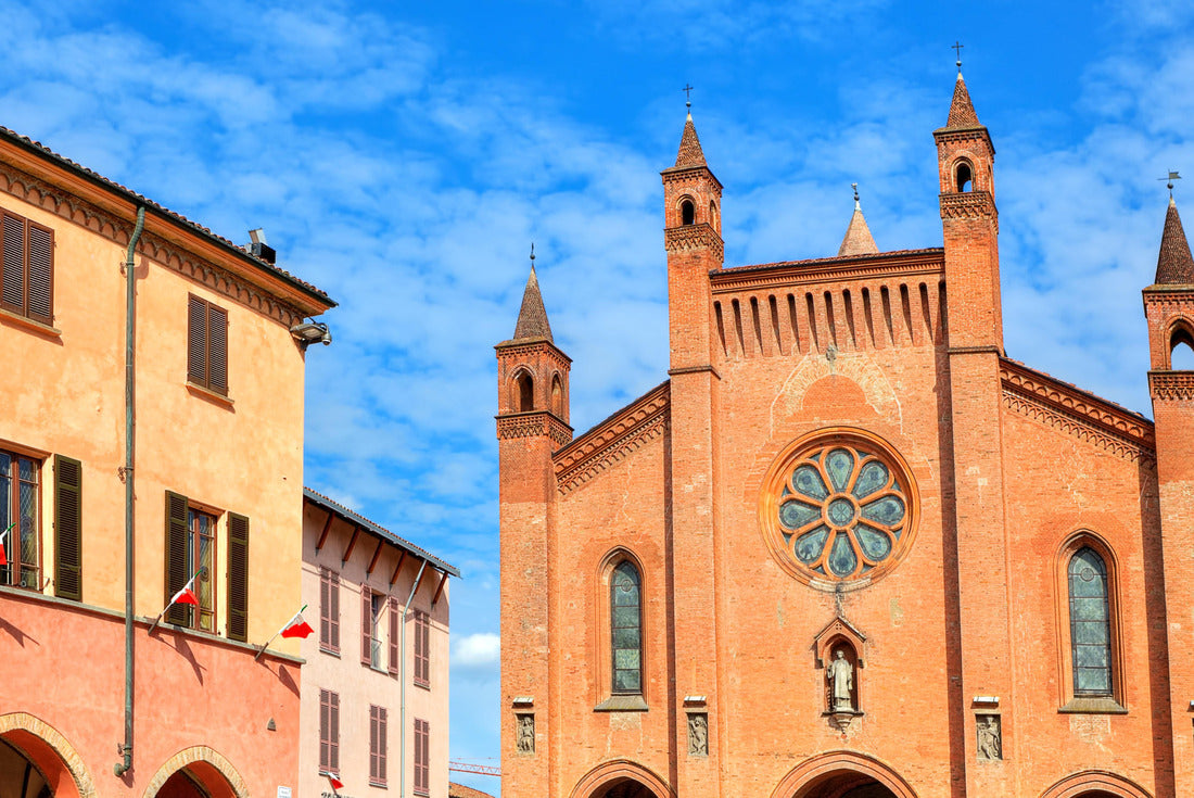 the town hall and the San Lorenzo cathedral (Duomo) under a blue sky with white clouds in the city of Alba in Piedmont, northern Italy 2000pc Puzzle