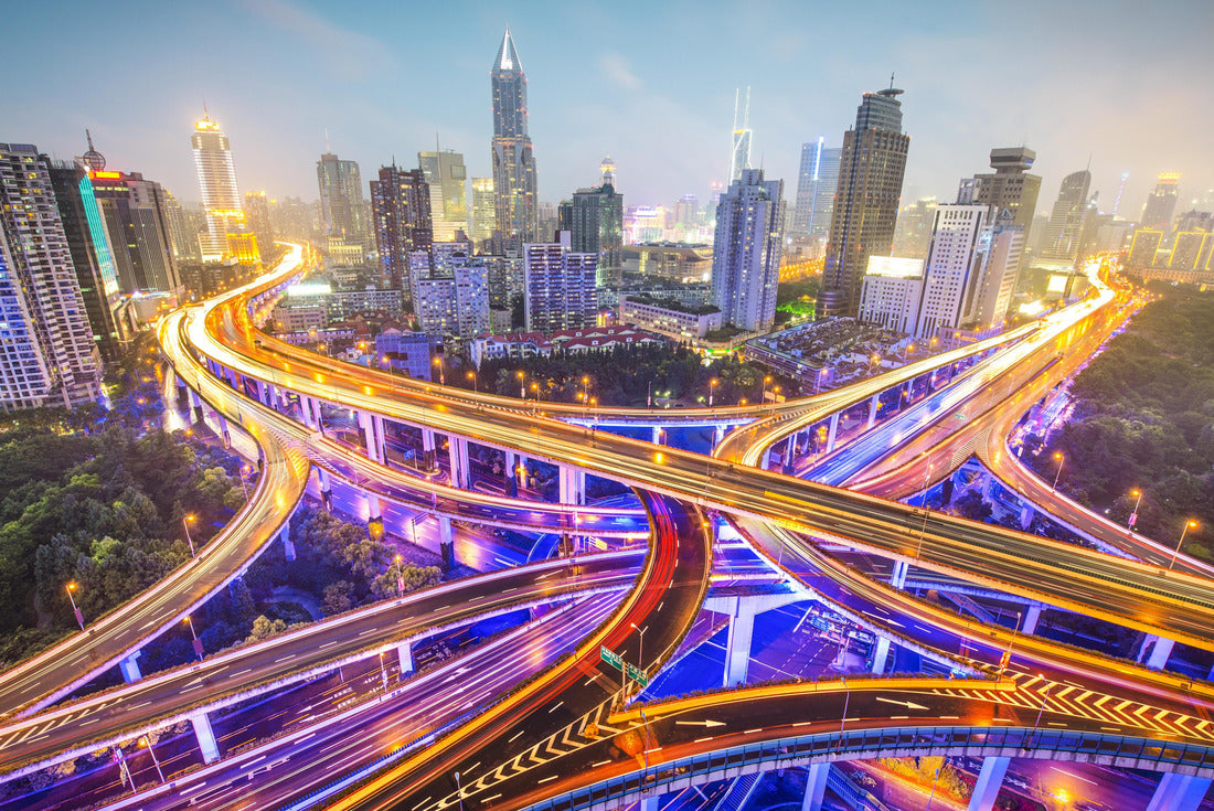 Shanghai, China aerial view and skyline over highways 2000pc Puzzle