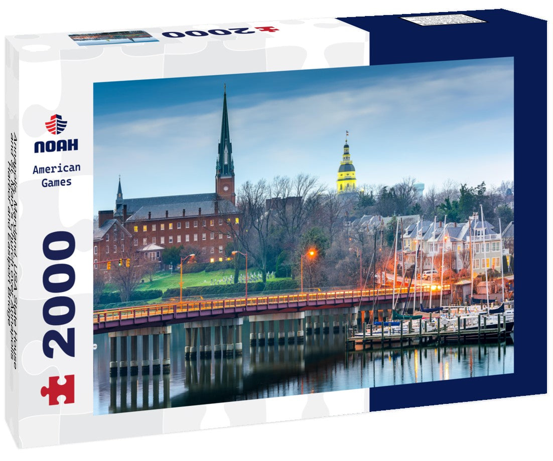 Annapolis, Maryland, USA State House and St. Mary's Church over Annapolis Harbor and Eastport Bridge 2000pc Puzzle