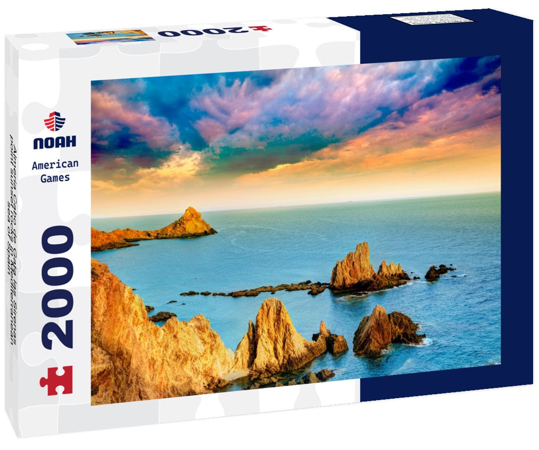 Almeria Cabo de Gata las Sirenas point sunset rocks in Mediterranean sea of Spain 2000pc Puzzle