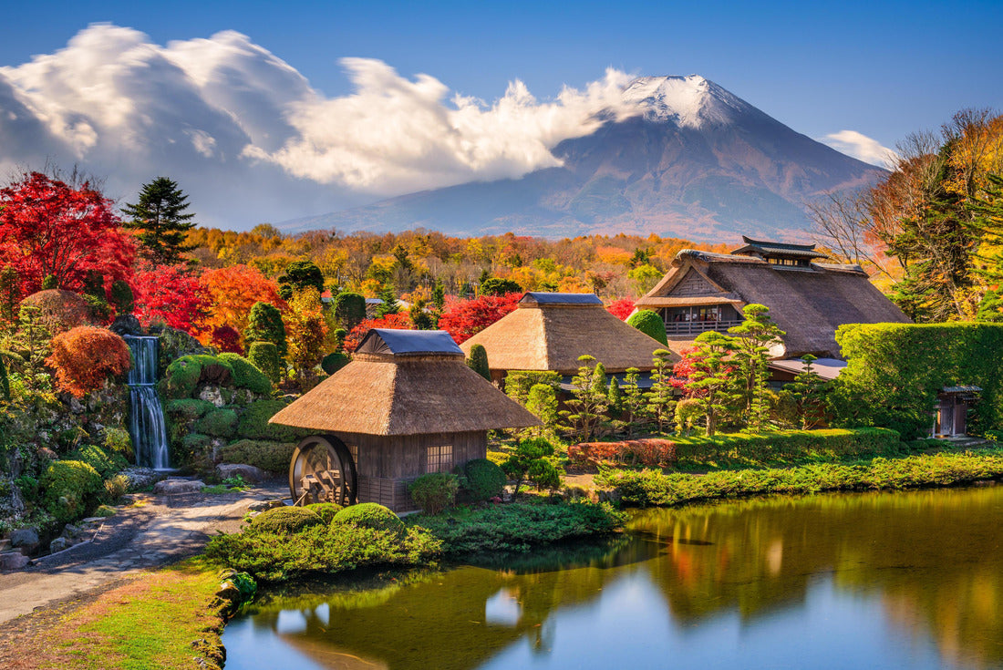 Oshino, Japan historic thatch roof farmhouses with Mt. Fuji 2000pc Puzzle