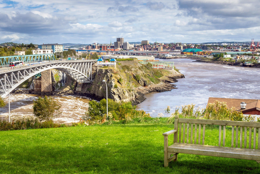 St. John, New Brunswick, from Reversing Falls Park with an empty wooden bench in the foreground 2000pc Puzzle
