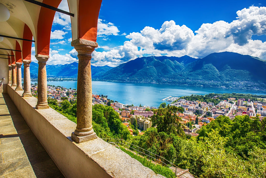 Beautiful view of the city of Locarno, Lake Maggiore and the Swiss Alps from the Madonna del Sasso church in Ticino, Switzerland 2000pc Puzzle