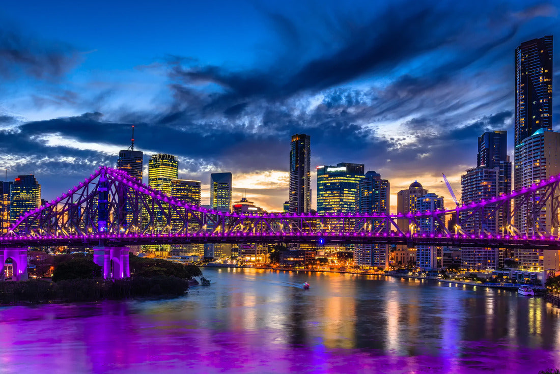Noah Jigsaw Puzzle Vibrant night time panorama of Brisbane city with purple lights on Story Bridge, Australia 2000 pieces