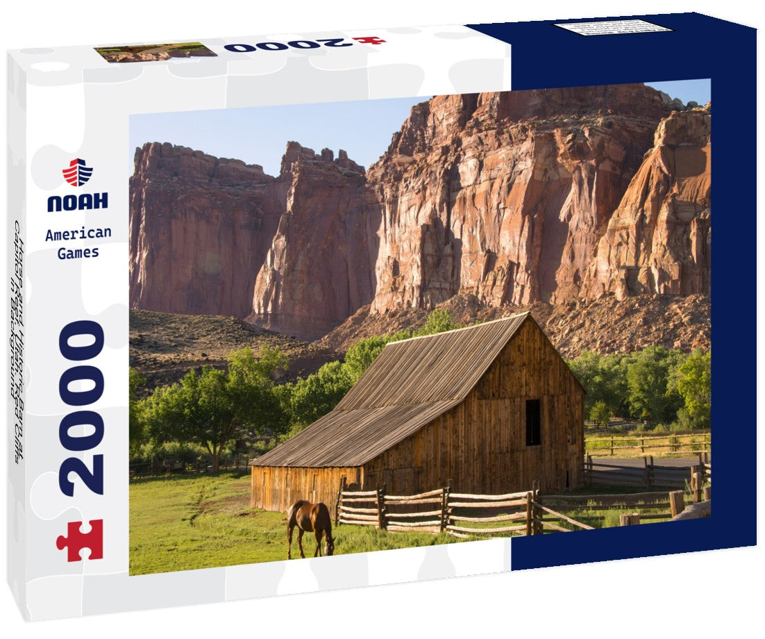 Horse and Historic Barn at Capitol Reef, Utah. Red Cliffs in Background 2000pc Puzzle