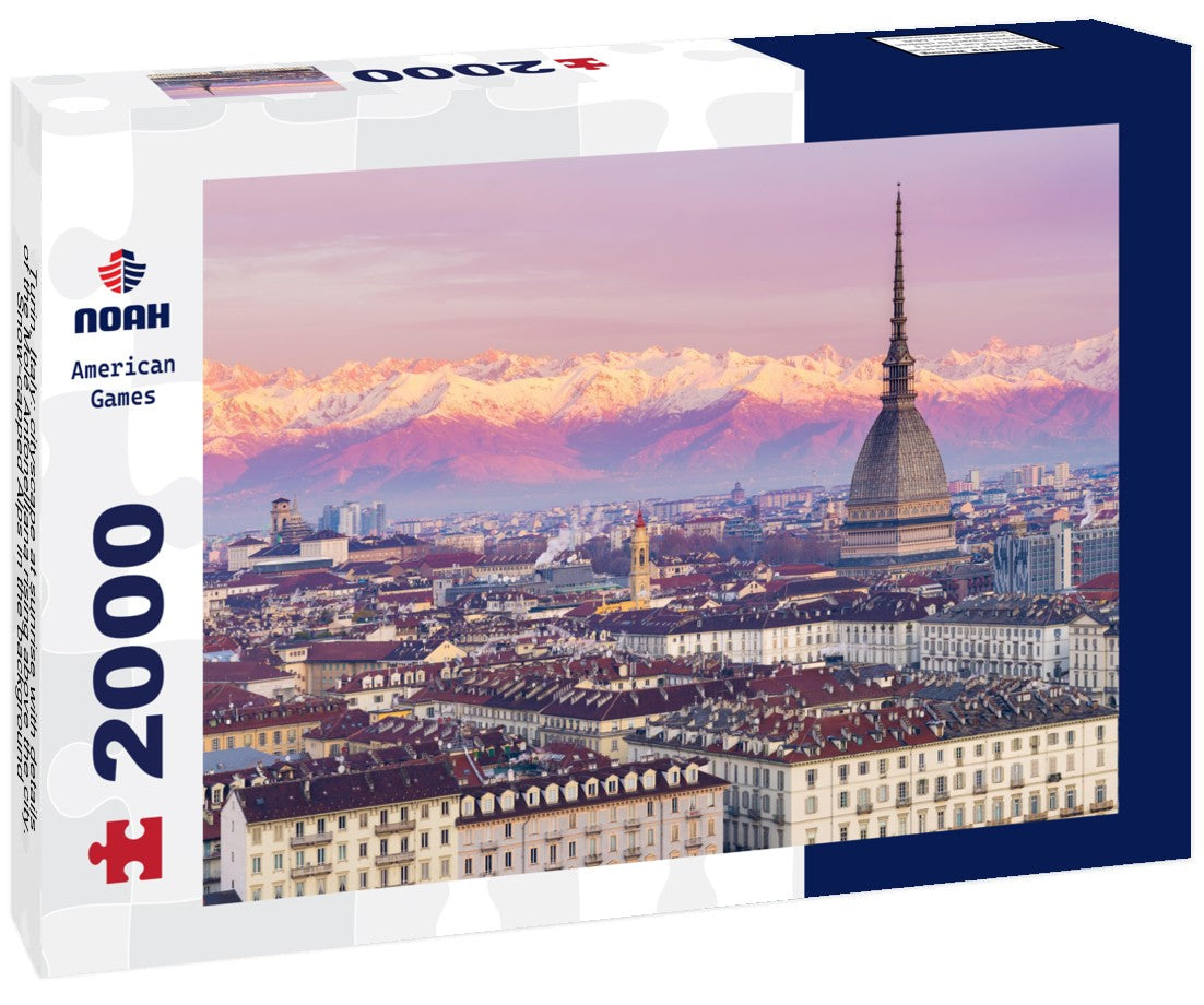 Turin, Italy: cityscape at sunrise with details of the Mole Antonelliana rising above the city. Snow-capped Alps in the background 2000pc Puzzle