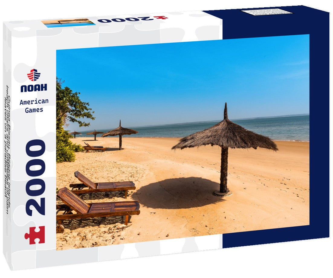 Guinea-Bissau, Bijagos islands - beach chairs and umbrellas of palm leaves on a paradise beach 2000pc Puzzle